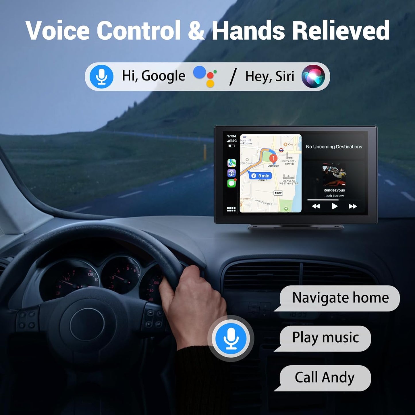HAUXIY wireless Apple CarPlay & Android Auto screen with 4K dash cam and 1080p backup camera
HAUXIY 4K front dash camera recording with wide-angle view for safer driving
HAUXIY waterproof 1080p backup camera with parking monitor for reversing safely
HAUXIY CarPlay screen with Siri and Google Assistant voice control for hands-free navigation
HAUXIY portable Apple CarPlay and Android Auto screen showing real-time GPS maps
HAUXIY 9-inch touch screen wireless car stereo with Bluetooth, FM radio, and mirror link