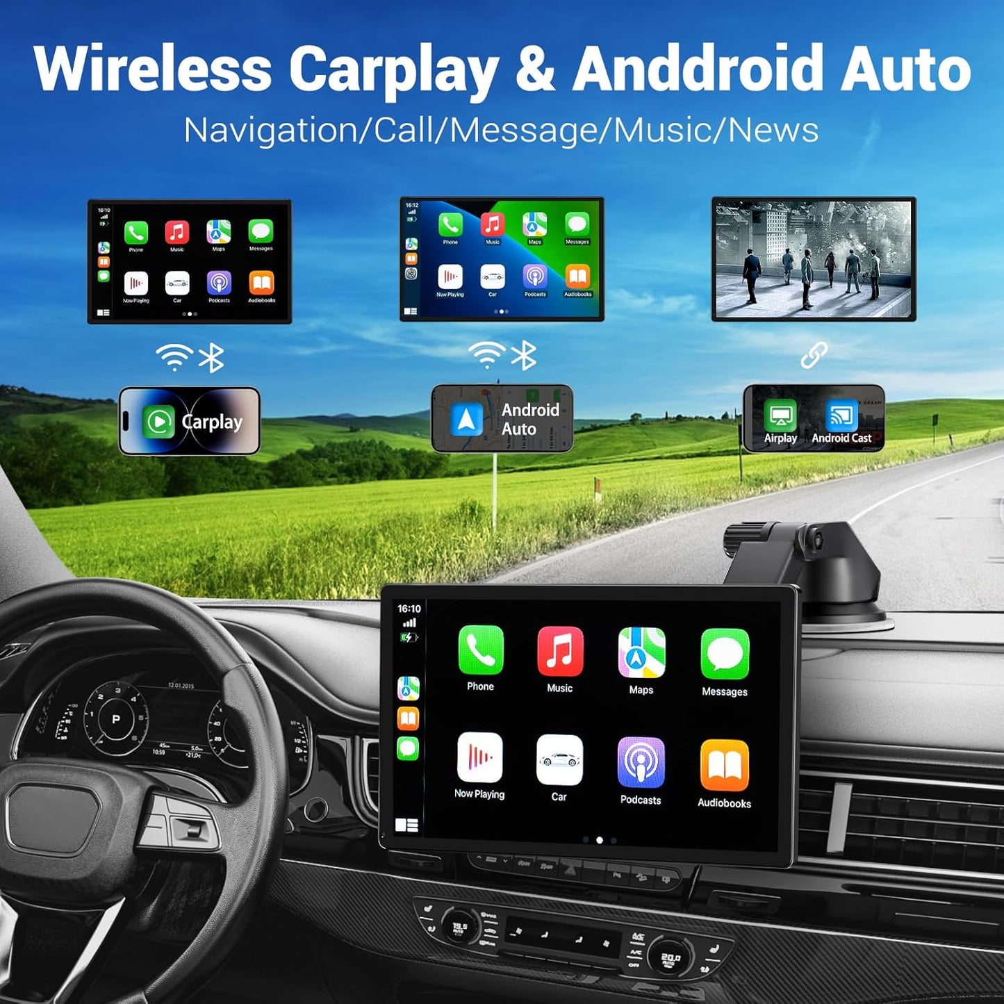 HAUXIY wireless Apple CarPlay & Android Auto screen with 4K dash cam and 1080p backup camera
HAUXIY 4K front dash camera recording with wide-angle view for safer driving
HAUXIY waterproof 1080p backup camera with parking monitor for reversing safely
HAUXIY CarPlay screen with Siri and Google Assistant voice control for hands-free navigation
HAUXIY portable Apple CarPlay and Android Auto screen showing real-time GPS maps
HAUXIY 9-inch touch screen wireless car stereo with Bluetooth, FM radio, and mirror link