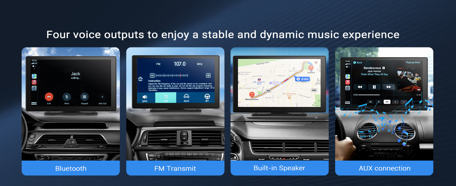 HAUXIY wireless Apple CarPlay & Android Auto screen with 4K dash cam and 1080p backup camera
HAUXIY 4K front dash camera recording with wide-angle view for safer driving
HAUXIY waterproof 1080p backup camera with parking monitor for reversing safely
HAUXIY CarPlay screen with Siri and Google Assistant voice control for hands-free navigation
HAUXIY portable Apple CarPlay and Android Auto screen showing real-time GPS maps
HAUXIY 9-inch touch screen wireless car stereo with Bluetooth, FM radio, and mirror link